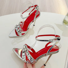 Summer Open Toe Rivet Crystal Women Sandals with Buckle Strap