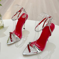 Gold Silver Ankle Strap High Heels for Women Wedding Banquet