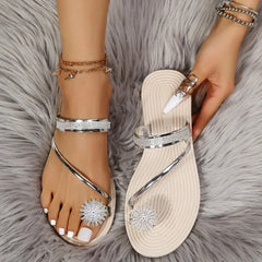 Women's Rhinestone Flat Slippers Sandals in Silver and Gold Colors