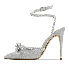 Designer Butterfly-Knot Crystal Buckle Strap Women Pumps Elegant High Heels