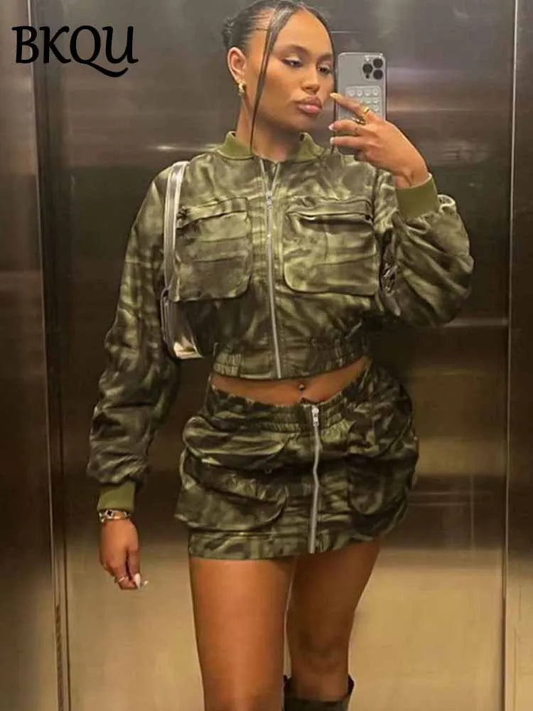 Women’s Camouflage Hoodie Tracksuit with Zipper Sweatshirt and Joggers