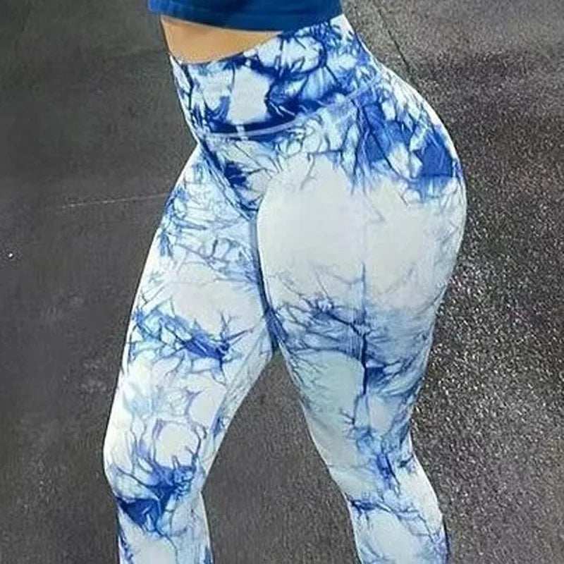 High Waist Tie Dye Leggings for Women - Seamless Yoga Running Pants