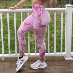 High Waist Tie Dye Leggings for Women - Seamless Yoga Running Pants