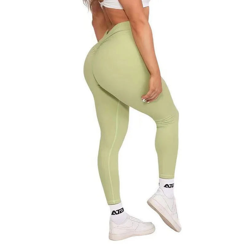 High Waist Black Yoga Leggings with Back V Butt Design for Women