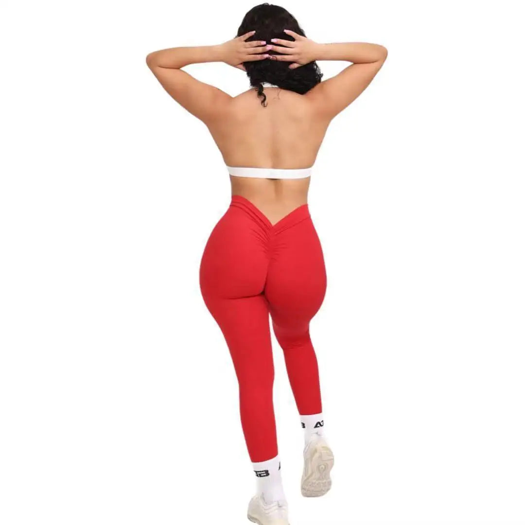 High Waist Black Yoga Leggings with Back V Butt Design for Women