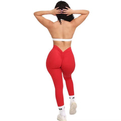 Legging de yoga noir taille haute avec dos en V pour femme 