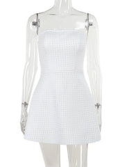 Women's White Strapless A-line Beaded Backless Party Dress