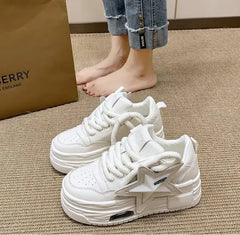 Women's Pink Leather Chunky Platform Sneakers for Casual Walking