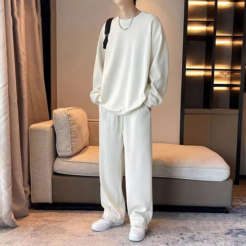 Men's Soft Lounge Sweatshirt & Wide-Leg Pants Set