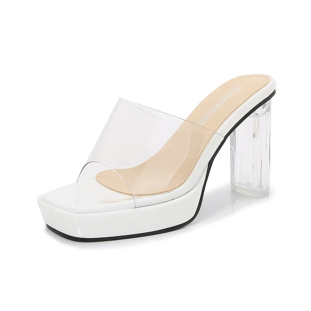 Transparent PVC High-Heeled Open Toe Slippers for Women