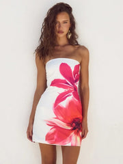 Fashion Floral Print Sleeveless Mini Dress for Casual Beach Wear