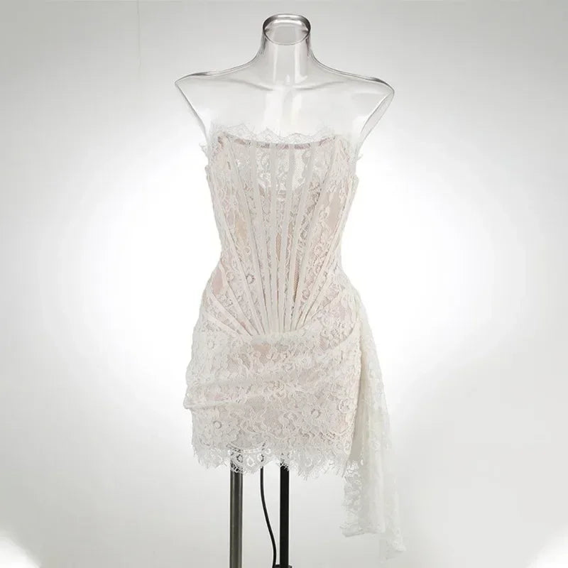 Elegant Lace Corset Dress with Intricate Detailing and Flattering Fit