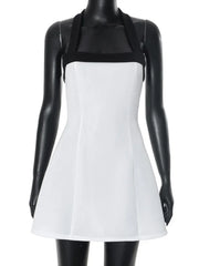Elegant Halter Neck Black and White A-line Backless Dress