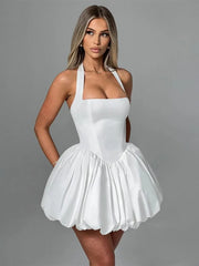 Halter Neck Black Backless Bubble Dress for Short Party Events