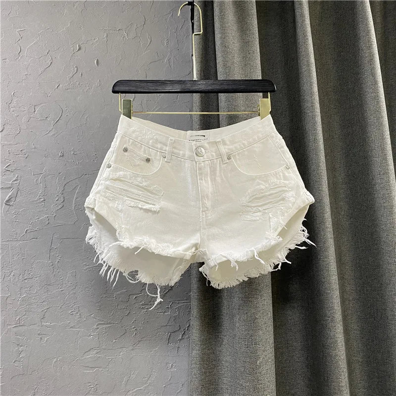 Women's Low-Waisted Ripped Denim Shorts in 4 Colors