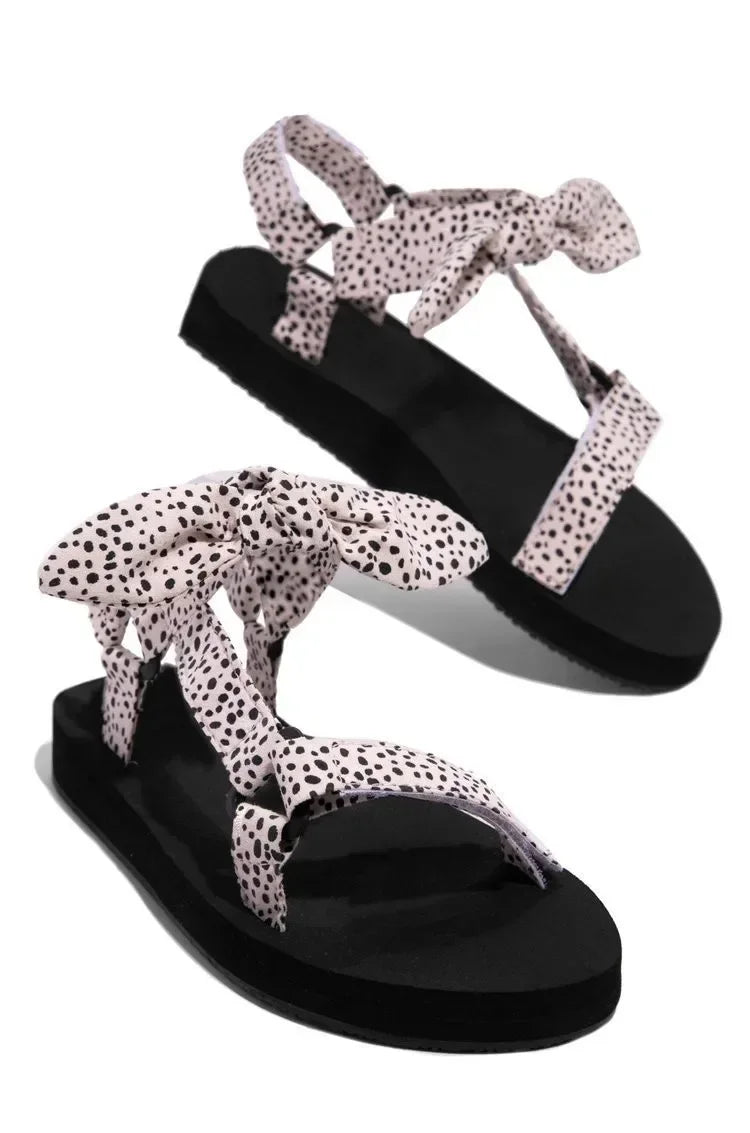 Women's Leopard Print Casual Flat Lace-Up Bow Sandals for Summer