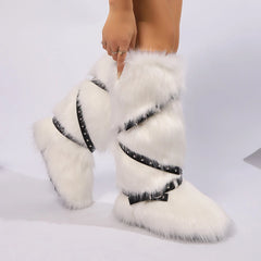 Women's Plush Faux Fur Winter Snow Boots Over Knee High