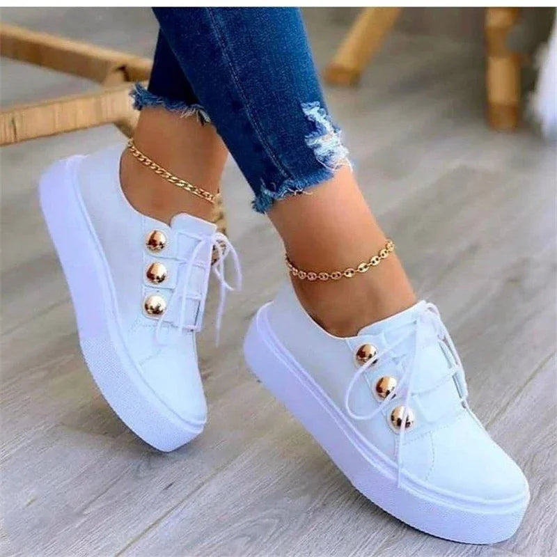 Women's Casual Spring Leather PU Platform Sneakers in black