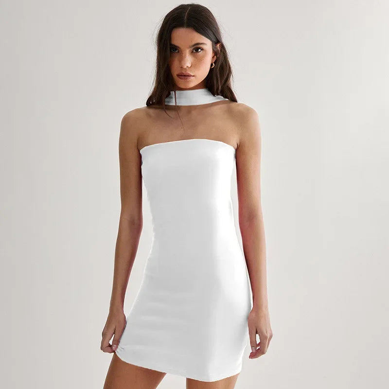 Women's Red Halter Wrap Dress with Hollow Out Detail for Parties
