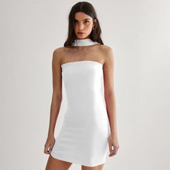 Women's Red Halter Wrap Dress with Hollow Out Detail for Parties