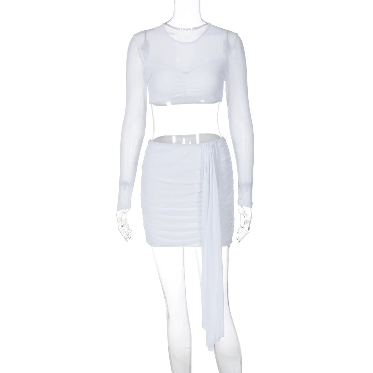 Women's Mesh Patchwork Cropped Top and Bandage Skirt Set