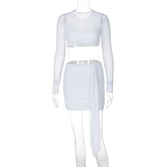 Women's Mesh Patchwork Cropped Top and Bandage Skirt Set