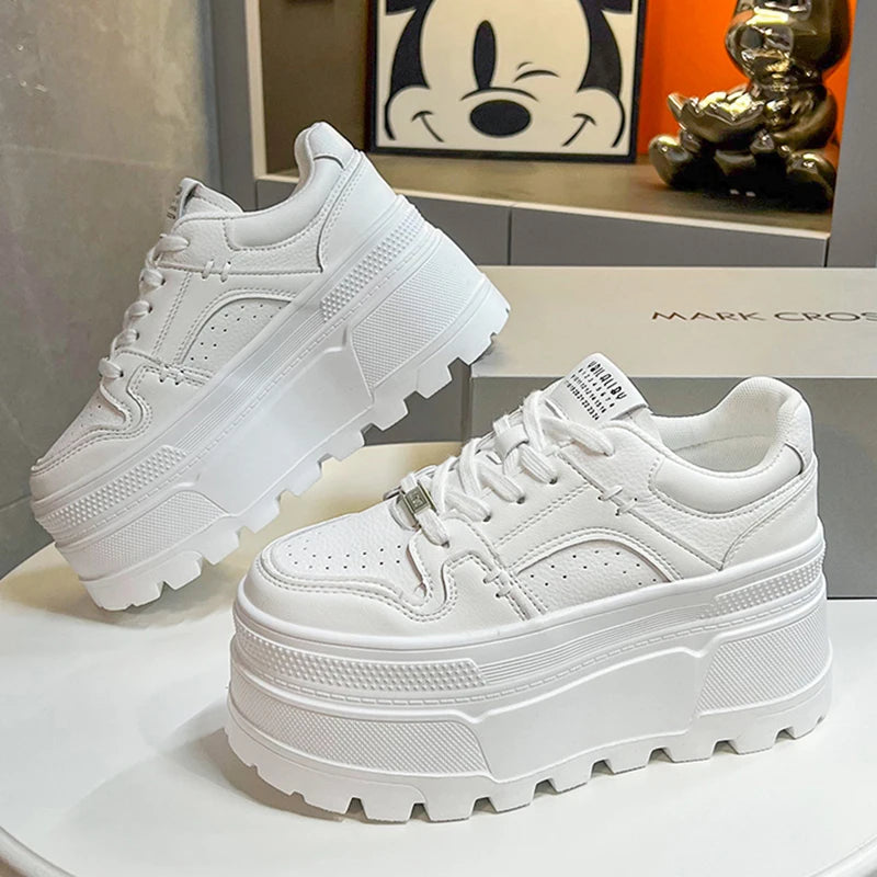 Women's Comfortable Casual 8 CM Platform Chunky Sneakers in White