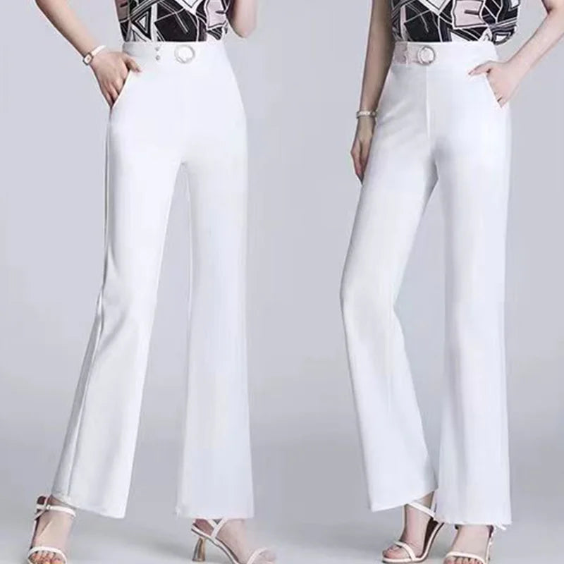 Women's Ice Silk High Waist Loose Micro Flared Suit Pants