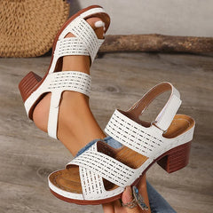 Women's Thick High Heel Cross Band Sandals with Anti-Slip Platform