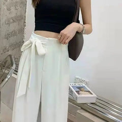 Women's Solid Color Summer High Waist Wide Leg Pants with Pockets