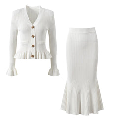 Elegant Knitted Two Piece Set for Women in Matching Top and Long Skirt