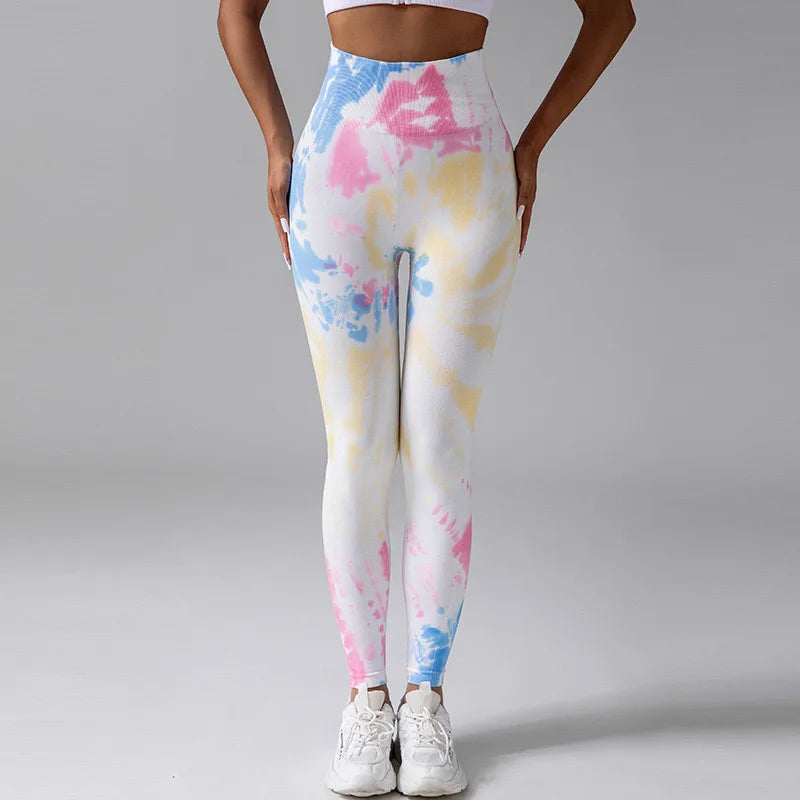 Seamless Tie Dye High Waist Fitness Leggings for Yoga and Running