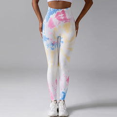 Legging de fitness taille haute sans coutures Tie Dye pour le yoga et la course à pied 