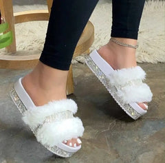 Women's Luxury Rhinestone Suede Platform Slippers for Comfort