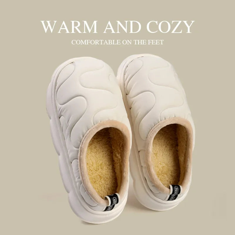 Women's Waterproof Cotton Non-Slip Winter Slippers for Home Comfort