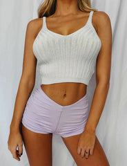 Women’s Knitted Backless V Neck Halter Crop Top Camisole