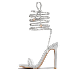 Gold Crystal Ankle Strap Sandals for Women - Open Toe Party Heels