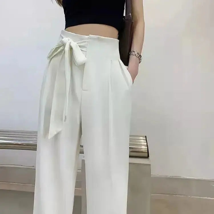 Women's Solid Color Summer High Waist Wide Leg Pants with Pockets