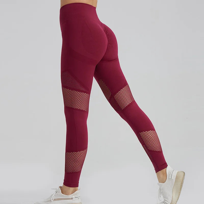 Leggings de fitness taille haute ajourés sans coutures pour femmes