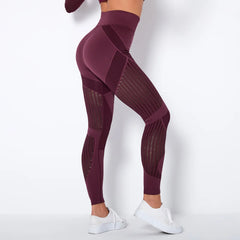 Women's Peach High Waist Seamless Yoga Pants with Hollow Design