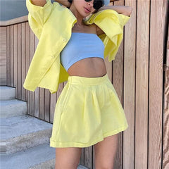 Women's Stripe Long Sleeve Top and High Waisted Shorts Set