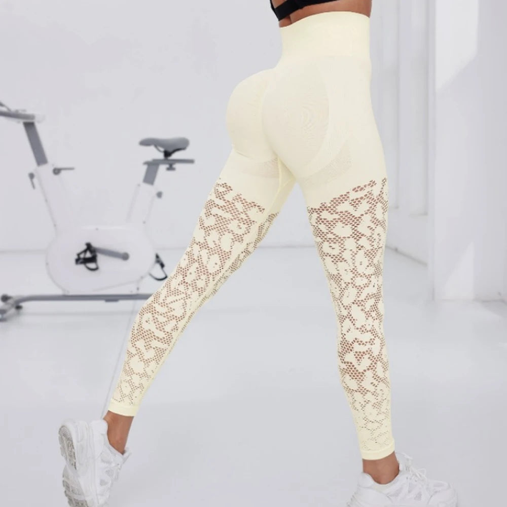 Women's Hollow Out Elastic Butt Lifting Gym Leggings for Yoga