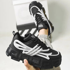 Chunky Black Walking Sneakers for Men with Thick Bottom Design