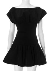 Chic Black Corset Dress with Flying Sleeves and Elegant Slash Neck