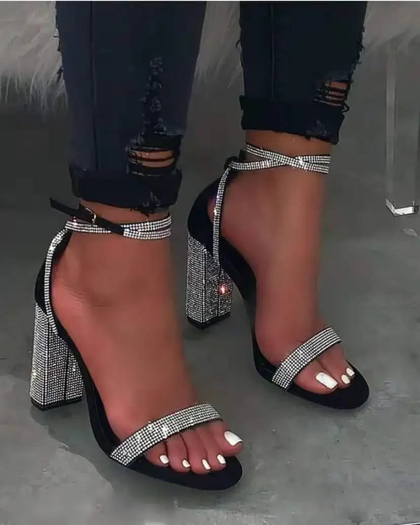 Sandales à talons hauts transparentes en strass pour femmes pour les fêtes d'été