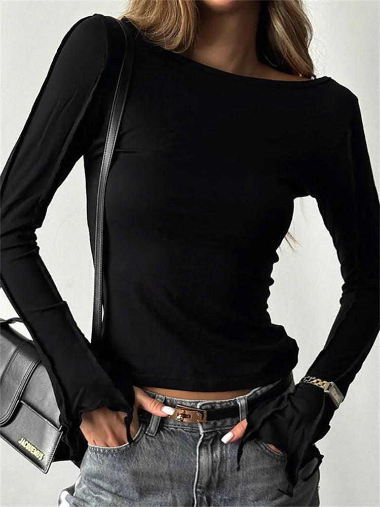 Stylish Long-Sleeve Top with Ruffled Cuffs for a Chic Look