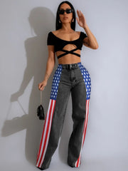 Casual Women’s Long Loose Denim Pants with Pockets and Stripes