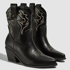 Bottes western blanches brodées pour femmes avec talons hauts épais