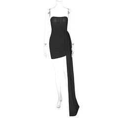 Women's Sleeveless Black Bandage Wrap Dress for Evening Party