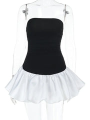 Women's Black A-Line Strapless Mini Bubble Party Dress